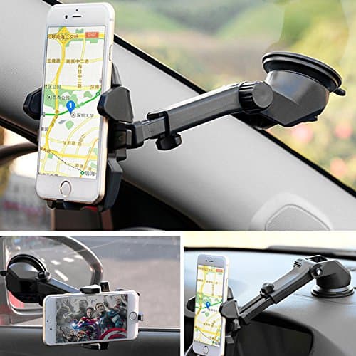 360° Long Neck/One Touch Easy Remove & Fit/Car Mount Windscreen Holder Cradle Dashboard GPS PDA Mobile Phone (Black)