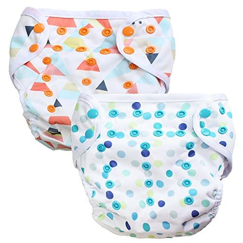 Swim Diapers 2 Pack - Reusable Washable &amp; Adjustable for Swimming lesson &amp; Baby Shower for 0-3 Years Old Boys and Girls One Size Fits All (Geometry)