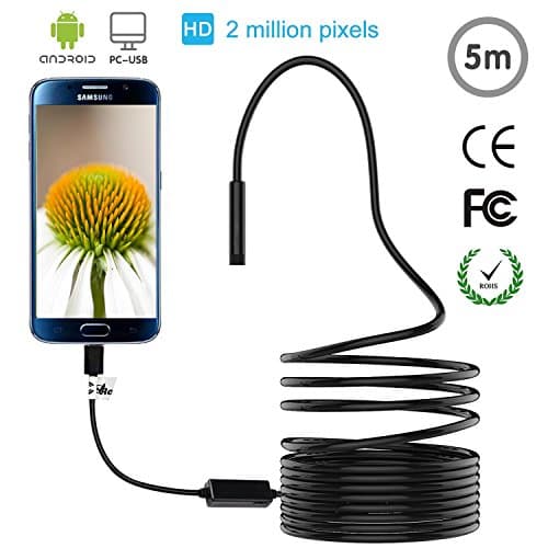 Endoscope, USB 2 in 1 Waterproof HD Snake Camera with 8 LED for Android, Windows and Macbook OS Computer, USB Endoscope - 16.4 ft(5M) Black