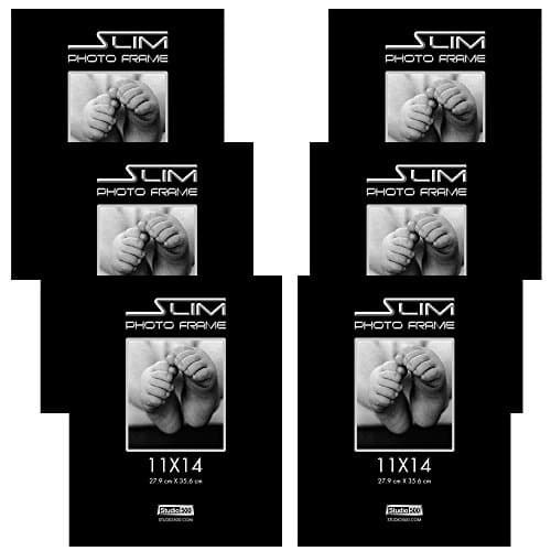 Studio 500, 11x14 The Original Slim Photo and Document Frames, Tempered Glass, Black, 6pack in Various Sizes & Quantities (6, 11x14)
