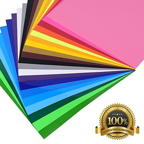 Heat Transfer Vinyl Bundle | 12 Sheets + 1 Bonus Teflon Sheet Iron On | HTV Silhouette for Cameo, Cricut, Die-Cut or Heat Press Machine | Assorted Colors | 12"x10"