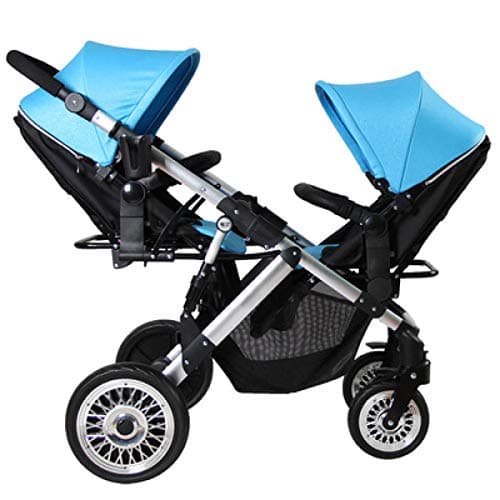 WUZHI Double Pushchair Detachable Lightweight Twin Stroller Reversible Folding Second Child Car/Dual Use/Portable And Flexible,Blue