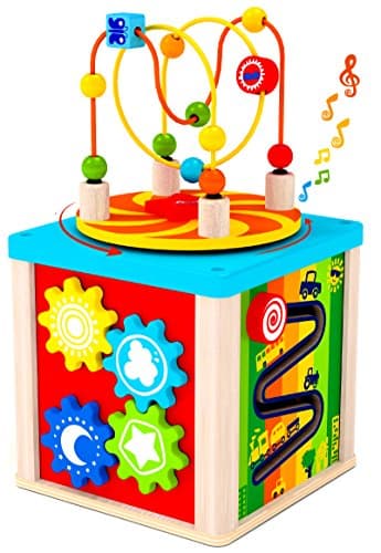 5 in 1 Wooden Cube Activity Center with Rotating Musical Bead Maze for Baby's &amp; Toddlers - by Kids Destiny
