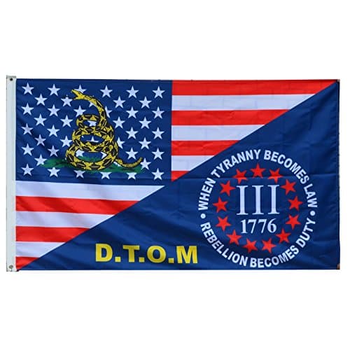 Flylong D.T.O.M USA Subdued Three 3% Percenter Rebellion Tyranny Flag Banner Man Cave 3x5Feet
