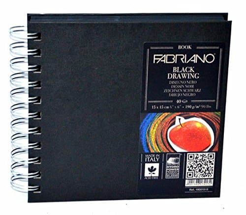 Fabriano Black Drawing Book paper – 190 GSM, 40 Sheets, Squared, Spiral Bound, Size 15X15 cm|Ideal for drawing, sketching, Mandala, Charcoal, graphite, pastel, and pen