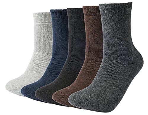 Mens Winter Multicolor Thermal Soft Breathable Comfortable Durable Lightweight Mid Calf Warm Rabbit Wool Casual Crew Socks(5 Pack) Solid Color