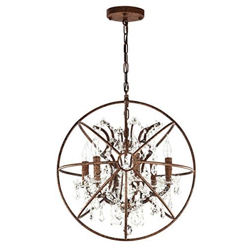 Crystal Spherical Chandelier CZ2518-6 Max 40W With 6-Light，Rustic Metal and K9 Crystal,Diameter 21.7", By Cozee Lighting