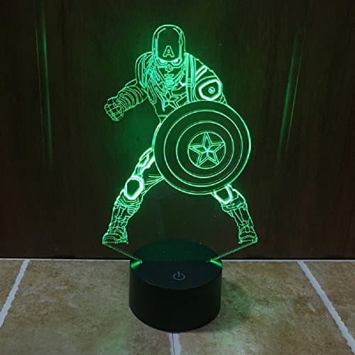 SCHYYCaptain America 3D 7-Color Gradual Changing LED Touch Switch Visualization Illusion Atmosphere Light Desklamp Nightlight (Captain America-2)