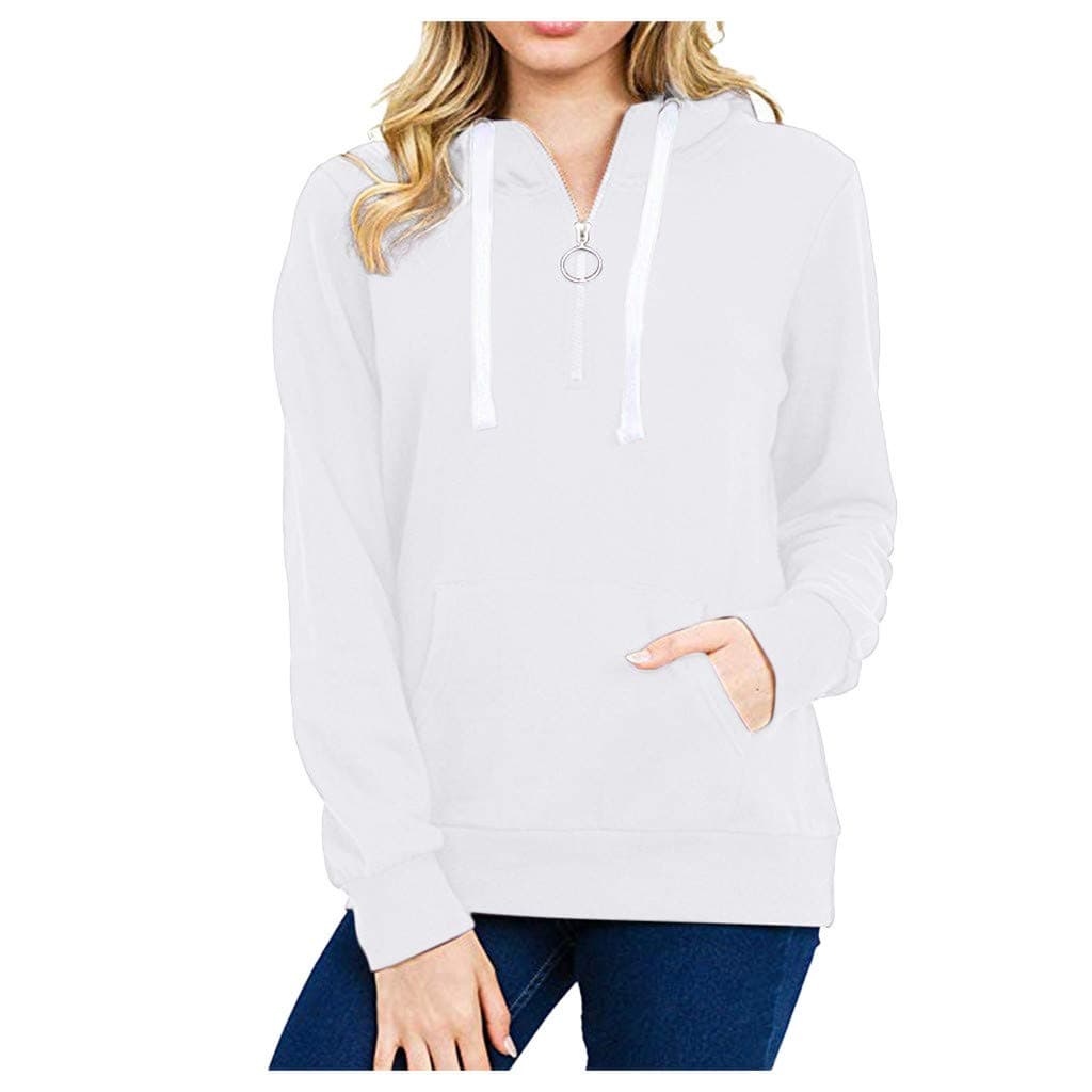Samojoy Womens Solid Hoodie Pullover Hooded Sweatshirt with Pockets Plain Comfy Loose Long Sleeve Winter Outfit Blouse Tops