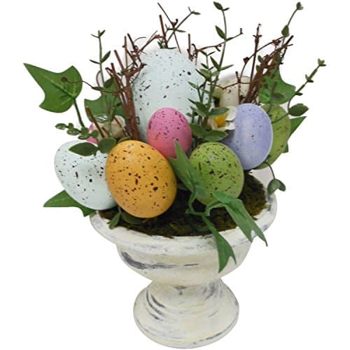 Easter Speckled Potted Eggs 9" Table Top Centerpiece Decoration ~ White Ceramic Pot