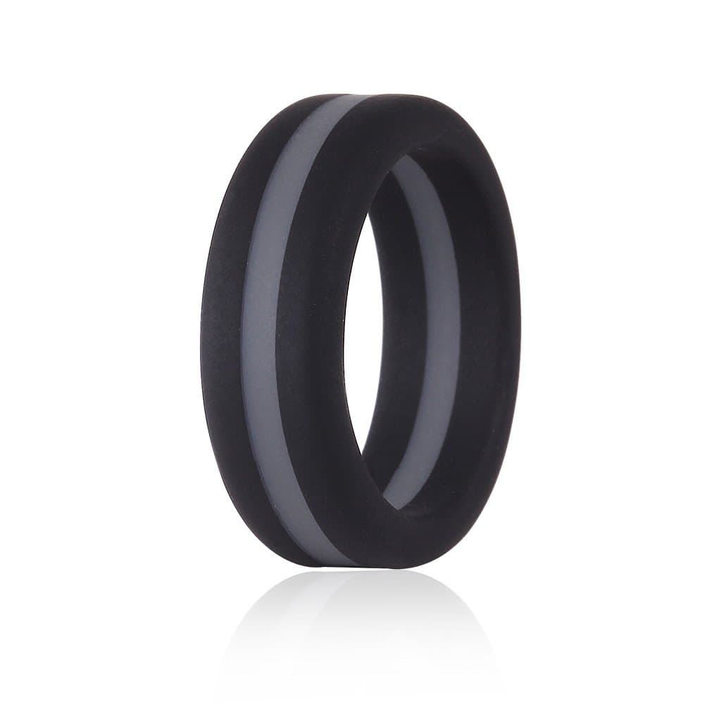 Simpleonly Silicone Wedding Bands with Blue Red Black Gunmetal Thin Line for Men