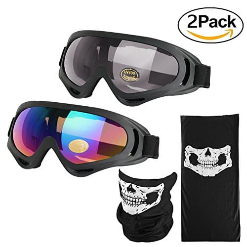 iGoods 2 Pack Motorcycle Goggles Ski Goggles W/ Mask-UV400 Anti Fog Wind Protective Motocross SnowmobIle Dirt Bike Cycling Snowcross Skiing Skate Goggles for Youth Men Women Kids (Multicolor/Grey)
