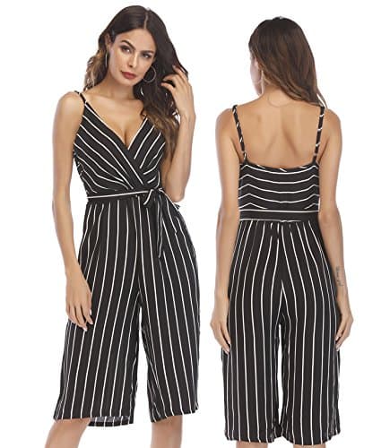 OUMAL Women Cute Striped Romper Backless V Neck Spaghetti Strap Boho Summer Jumpsuit with Belt