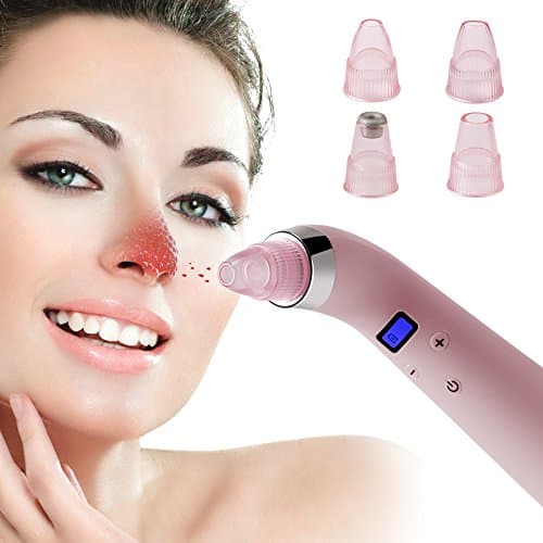 Olssda Blackhead Vacuum Extractor, Comedo Suction Tool, Microdermabrasion Diamond Machine, Vacuum Blackheads Removal with 4 Replacement Heads and USB Charging Cable (Pink)