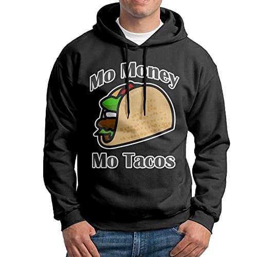 ChenXA Men's Mo Money Mo Tacos Long Sleeve Pullover Hooded Sweatshirt Black Size XXL