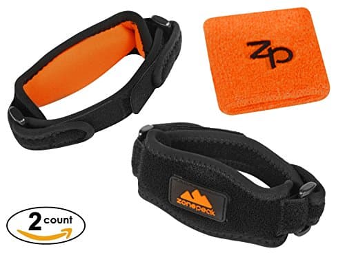 Zonepeak - Best Elbow Brace With Compression Pad (2 Count) - Tennis &amp; Golfers Elbow Unisex Bracelet - Support &amp; Pain Relief Against Tendonitis - One Size - Bonus Large Cotton Wristband &amp; E-book