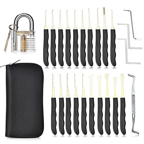 24-Piece Lock Pick Set, DNYCF Crystal Transparent Professional Visible Cutaway Inside View Padlocks, Lock Set with Lock Picking Key, Extractor Tool for Beginner and Locksmiths. [Energy Class A+++]