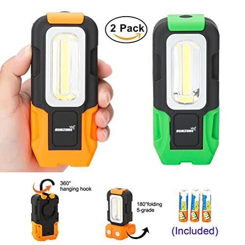 Portable LED Work Light 200 Lunens Magnetic Base with Hanging Hook COB Flashlight Lamp Battery Included, Flood Light for Shop Car Repairing Outdoor Camping Fishing Hiking and Emergency(Orange+Green)