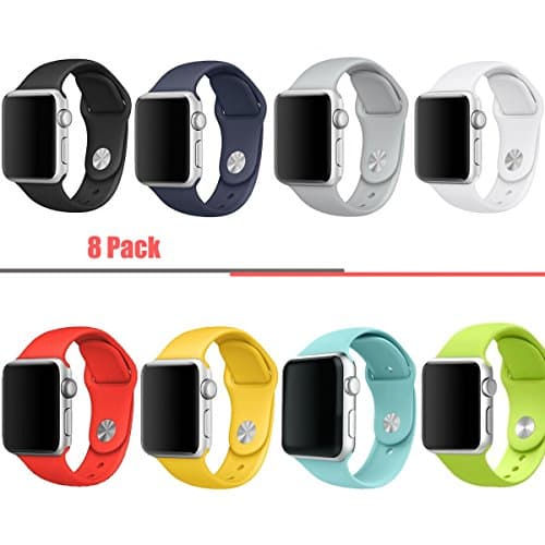 YOLO 8 Pack Sport Silicone Replacement Band for Apple Watch 38mm 42mm, Series 3, Series 2, Series 1, Sport and Edition, Men/Women, S/M M/L Size (42mm/M/L, 8PCS)
