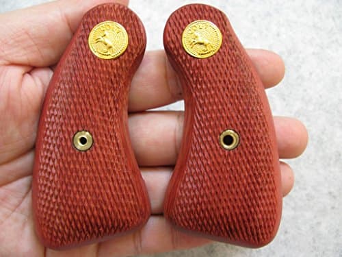 NEW COLT, D FRAME SHORT BUTT REVOLVER GRIPS,ALL CHECKERED HARD WOOD- MADE FROM THAILAND - FREE WRISTBAND