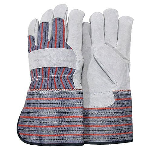 Majestic Glove 2501G/9 Work Glove, Split, Gauntlet, Medium, Size 9, Gray/Red Stripe (Pack of 12)