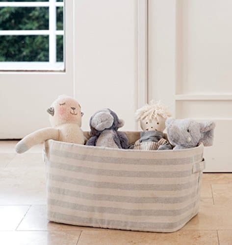 Storage Basket Cotton Organizer Bin | Rectangular-Striped | Environmentaly Friendly Upcycled Denim Fabric | for Toys, Laundry, Office and Bedroom I 15x10x9.5 in