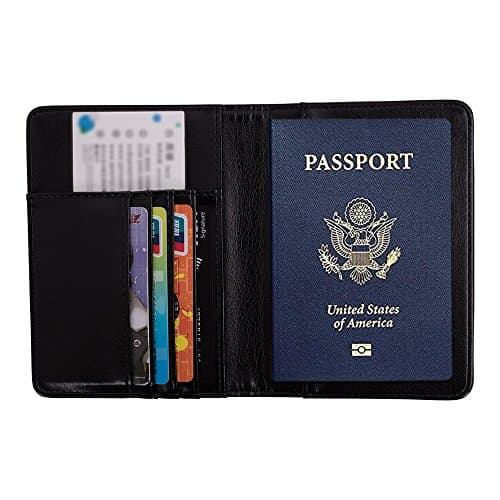 Passport Holder RFID Blocking Case Cover Securely Holds Passport, Boarding Passes, USA-Black