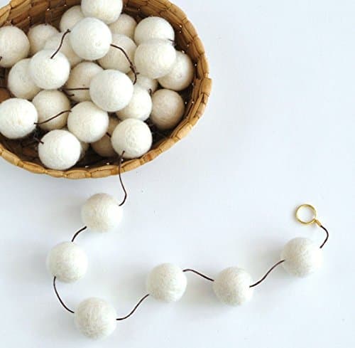 Handmade Rustic White Felt Ball Garland by Nocturnal 4 - 9 ft Long 1 Inch Pom Poms