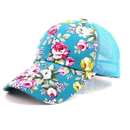 HN Baseball Hat Lady Hat Sun Hat Sun Shade Net Outdoor Floral Hat Cap (Sky blue)