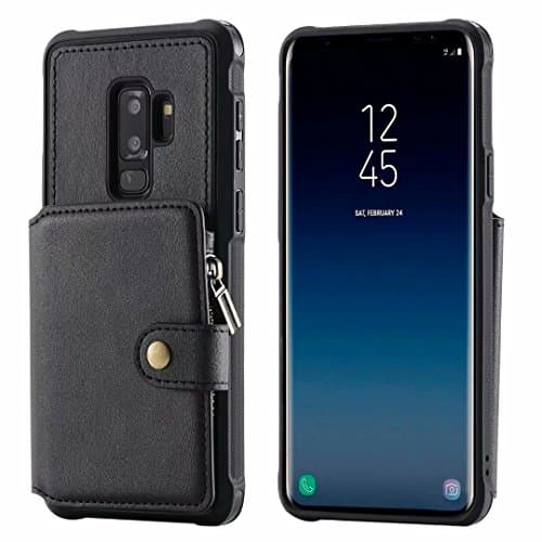 Samsung Galaxy S9 Plus Case,Luxury PU Leather Shock Absorption Phone Case Zipper Pocket Back Cover with Credit Card Holder for Samsung Galaxy S9 Plus 2018 (Black)