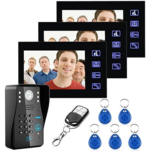 MOUNTAINONE 7" RFID Password Video Door Phone Intercom Doorbell 3 Monitors With HD IR Camera 1000 TV Line Remote Access Control System