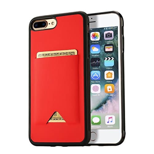 iPhone 7 Plus Case - HXAYR Slim Fit Premium Leather Wallet Case with Credit Card Holder Slot Shockproof Non-slip Protective Cover Case for iPhone 7 Plus/8 Plus, Red