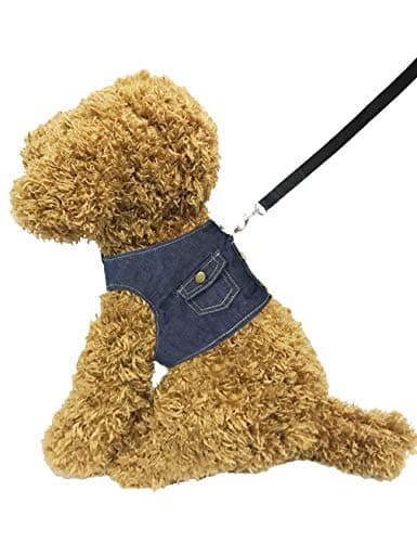 Hamour Pets Adjustable Vest Harness Leash Set Denim Cowboy Coat for Small Medium Large Dogs Cats Walking Running