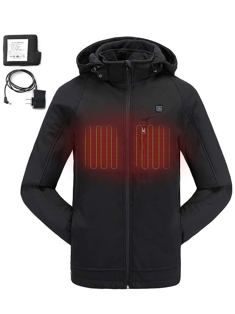 COLCHAM Heated Jackets for Men Waterproof Wind Breaker Slim Winter Soft Shell Jacket with Detachable Hood, Standard US Size This Year L Black