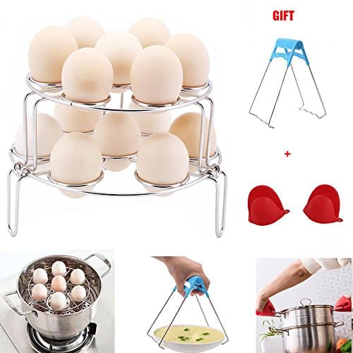 JOYORUN Stainless Steel Egg Steamer Rack Stackable 2 Pack with Steaming Stand and 1 Pair Silicone Cooking Pot Mitts for Instant Pot Accessories/Steam Rack for Pressure Cooker Accessories ¡­