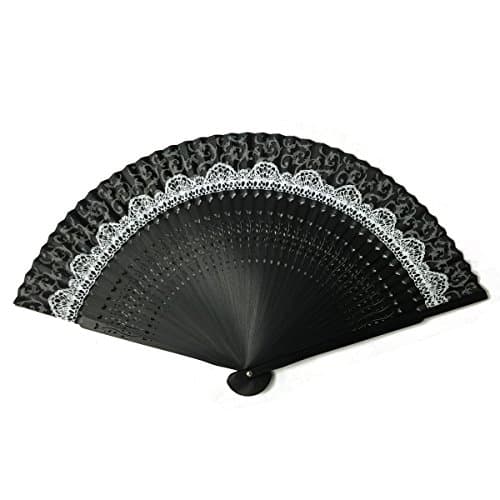 Elegant Black &amp; white Lace Folding Hand Fan with Bamboo Ribbing