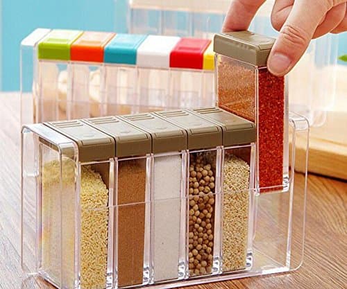 Clear Seasoning Rack Spice Pots 6pcs Acrylic Box Storage Container Condiment Jars Kitchen Accessories - Multi Color
