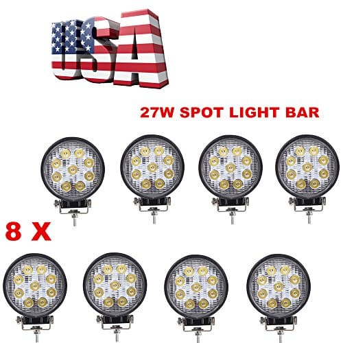 Topcarlight 8PC 27w Round Spot Beam Led work Light Bar for Offroad SUV Boat Truck ATV Car 4x4 Jeep Black