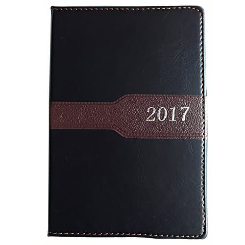 UberMade 2017 Standard Daily Diary Planner Organizer With Faux Leather Cover, Standard Size 8.5" x 6" (Size 8.5" x 6", Black/Brown)