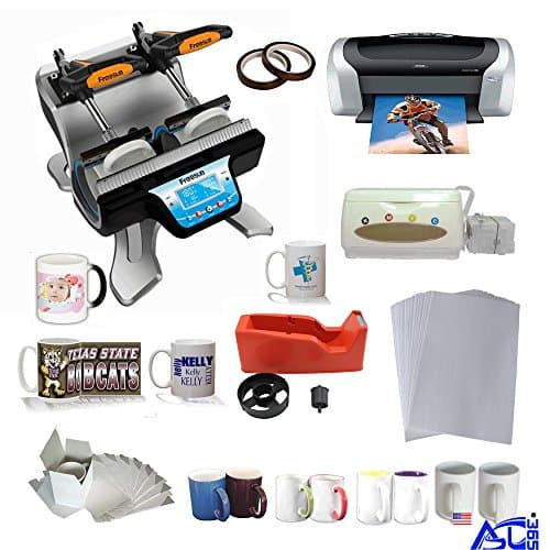 Double Station Mug Heat Press Machine with Epson C88 Printer CISS Two-Tone Sublimation Mug Startup Kit
