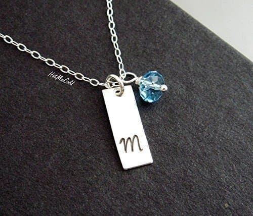 Small Vertical Bar Necklace, Personalized Birthstone Bar Pendant Necklace / Initial Bridesmaid Necklace, Delicate Mothers Necklace