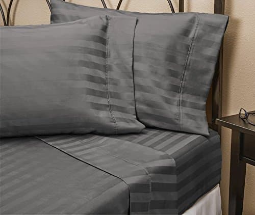 Craftique Beddings Egyptian Cotton 300-Thread-Count Super Soft Single Ply Sheet Set (Size: Emperor) Striped Elephent Grey Extra Deep Pocket Fit Up to 6" inches Deep Pocket