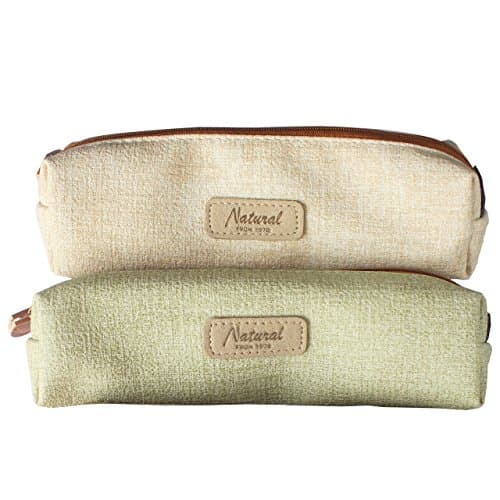 Summerose Premium Natural Colors Extra Soft Pencil Case Bag Makeup Pouch Cosmetics Coin, Beige and Green (Pack of 2)