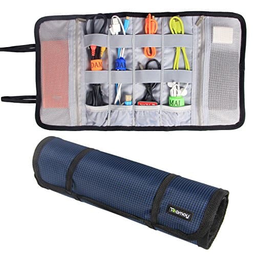 Teamoy Cable Organizer Travel, Electronics Accessories Bag Roll up Organizer for Cord, Plug, USB Flash Drive, Earphone and More, Lightweight and Compact, Dark Blue