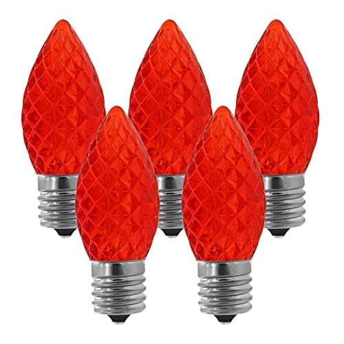 NORAH DECOR Faceted LED C9 Red Christmas Replacement Night Light Bulbs, Commercial Grade,Supper Brightness LED, Fits Into Candelabra E17 Sockets, 25 Pack