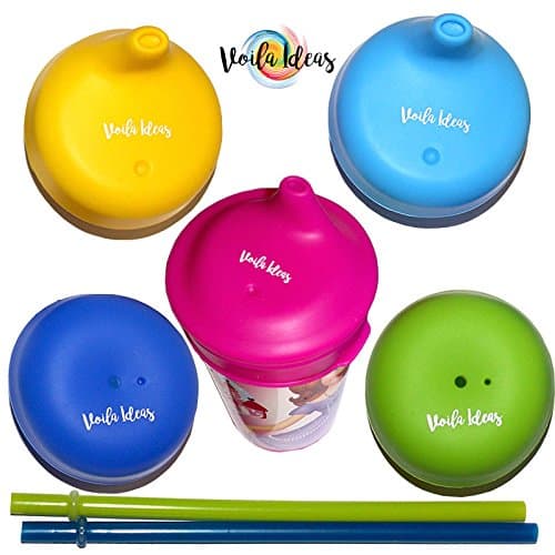 Sippy cup lids with straw made with premium silicone, fits any cup. No spill and BPA free.