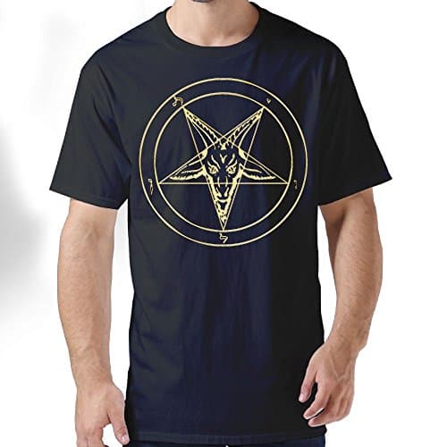 Gold Baphomet Inverted Pentacle Pewter Satanic Goat Head Men's Classic Short-Sleeve Crewneck Cotton T-Shirt