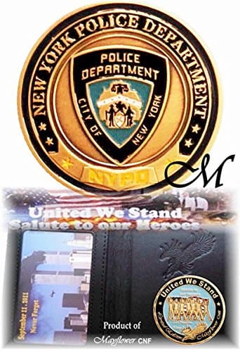 Mayflower CNF Coin &amp;Leather Holder - Never Forget Fallen Officer From 911 Terrorist Attacks - Salute to NYPD Heroes, Let Freedom Ring, United We Stand, Limited Edition