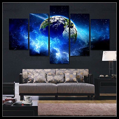 Earth 5 Panels Modern Landscape Artwork Giclee Canvas Prints Space Pictures Paintings on Stretched No Framed Canvas Wall Art for Living Room Bedroom Home Decor