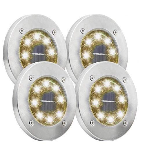 Solar Garden Disc Lights, 8 LED Solar Powered Walkway Pathway Lights Waterproof Ground Lighting Outdoor for Garden Path Yard Patio Driveway Pool Lawn in-Ground Light 4 Pack (Warm White, 8LED)